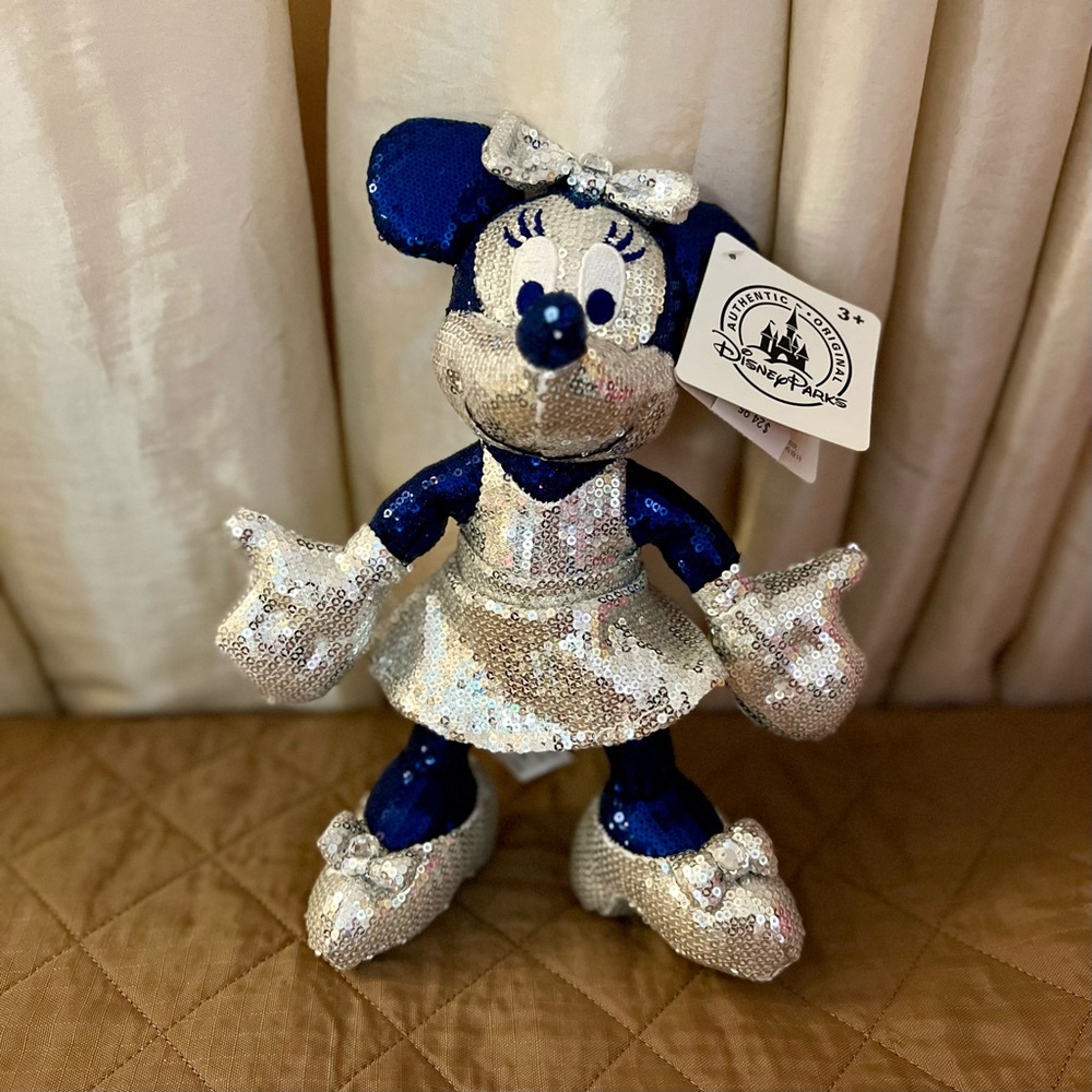 Disney Parks 60th Anniversary Sequin Minnie Mouse Doll Toy Plush 9” NWT
